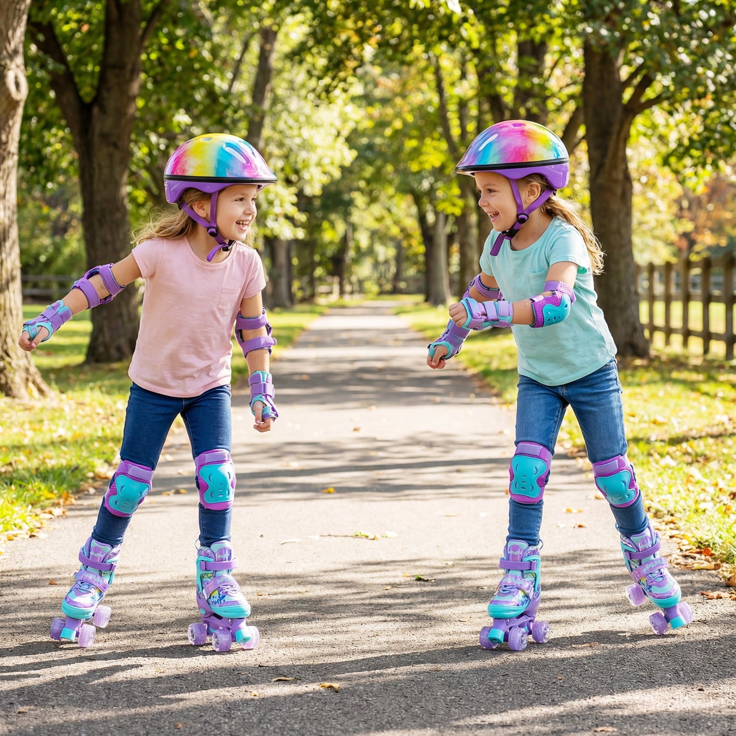 4 Sizes Adjustable Kids Roller Skates with Light-up Wheels and Safety Protection S Size-Purple