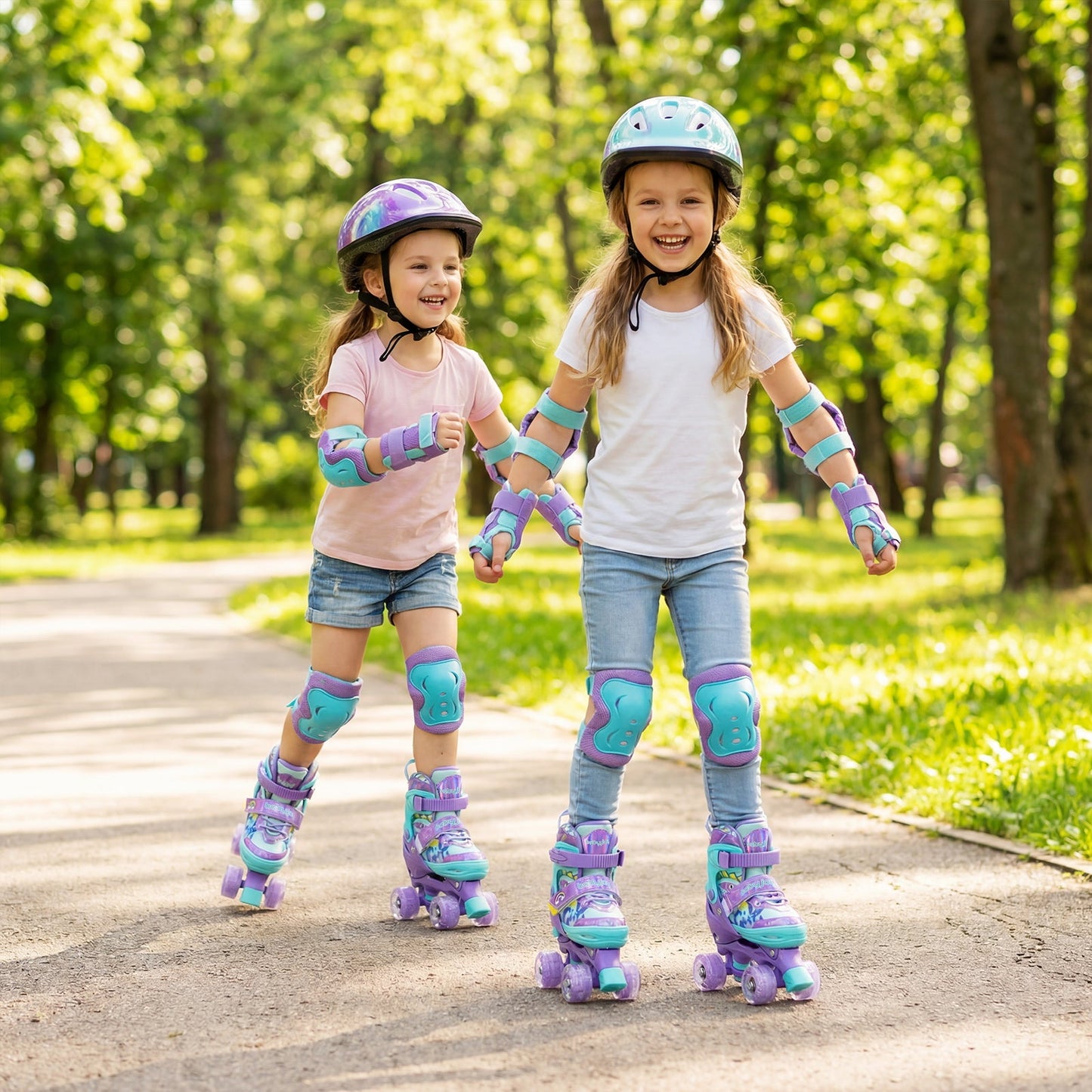 4 Sizes Adjustable Kids Roller Skates with Light-up Wheels and Safety Protection S Size-Purple