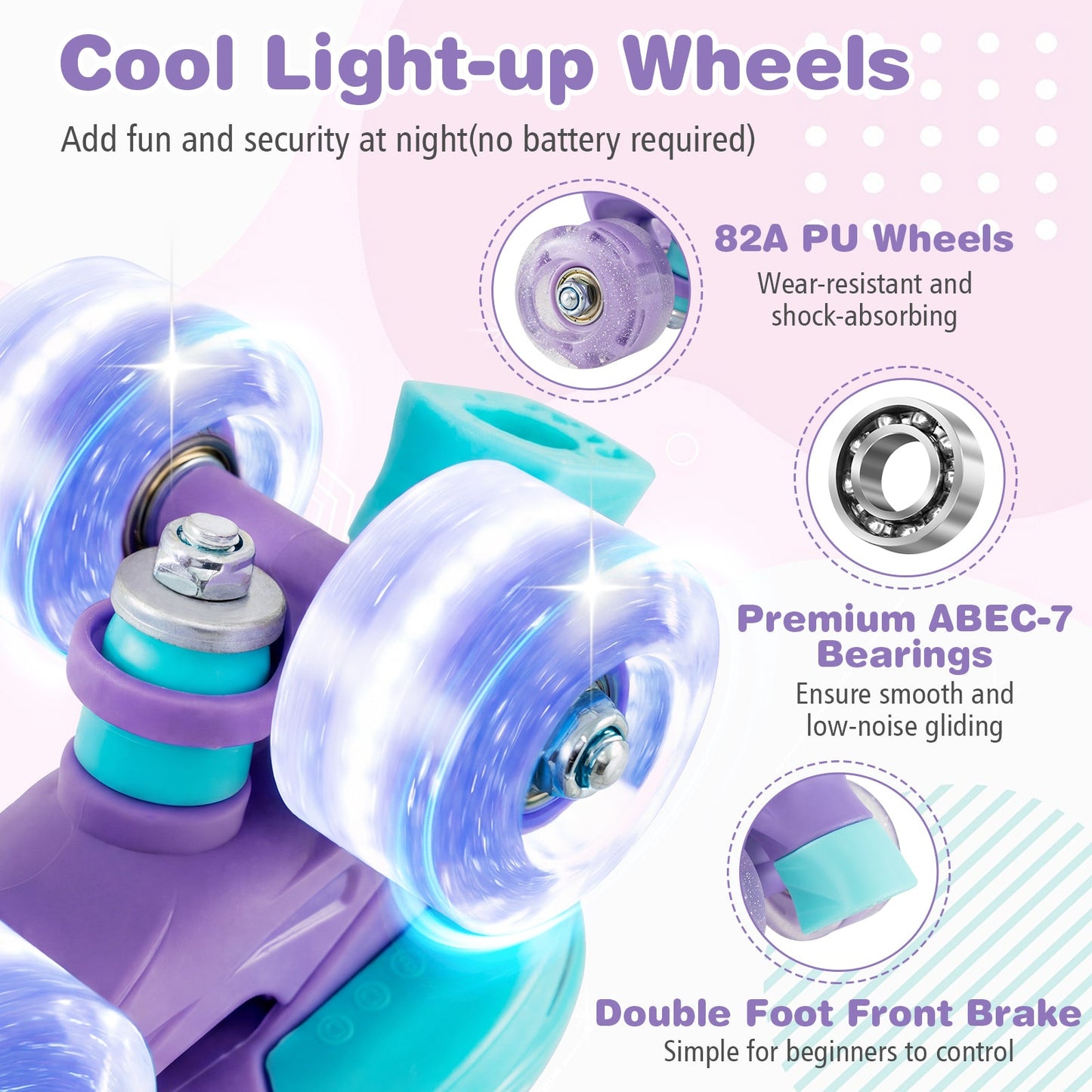 4 Sizes Adjustable Kids Roller Skates with Light-up Wheels and Safety Protection S Size-Purple