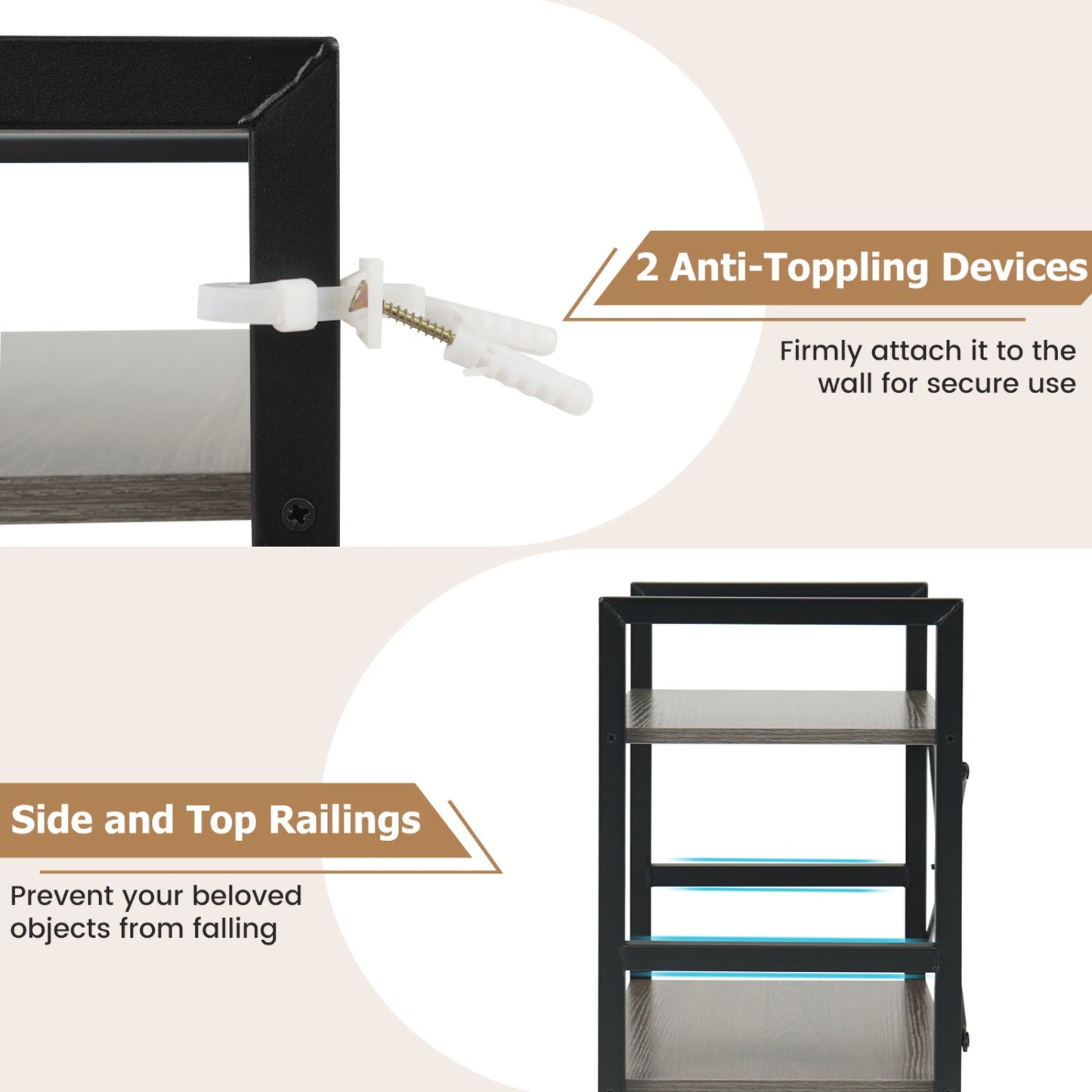 4-Tier Bookshelf Narrow Freestanding Display Shelf with Metal Frame