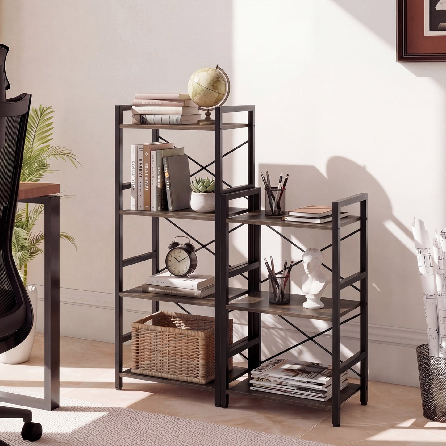 4-Tier Bookshelf Narrow Freestanding Display Shelf with Metal Frame