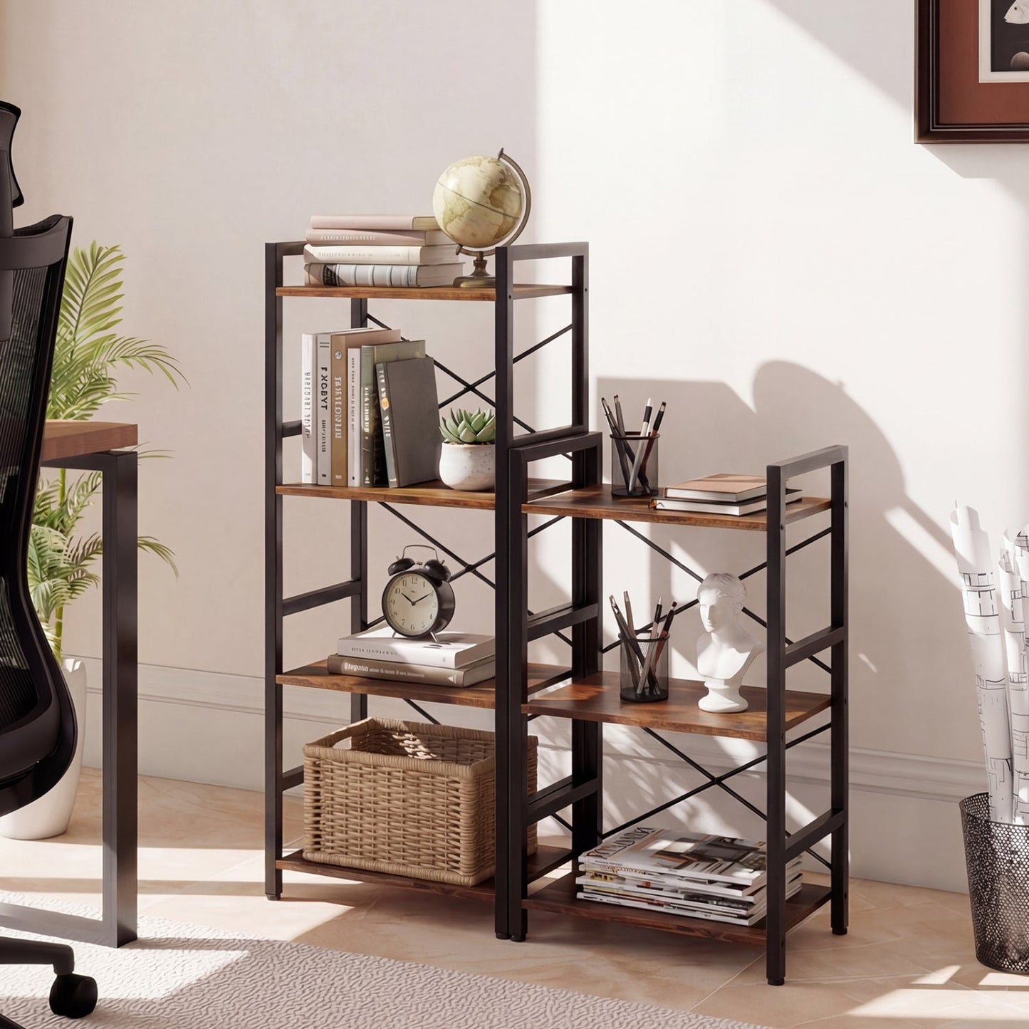 4-Tier Bookshelf Narrow Freestanding Display Shelf with Metal Frame