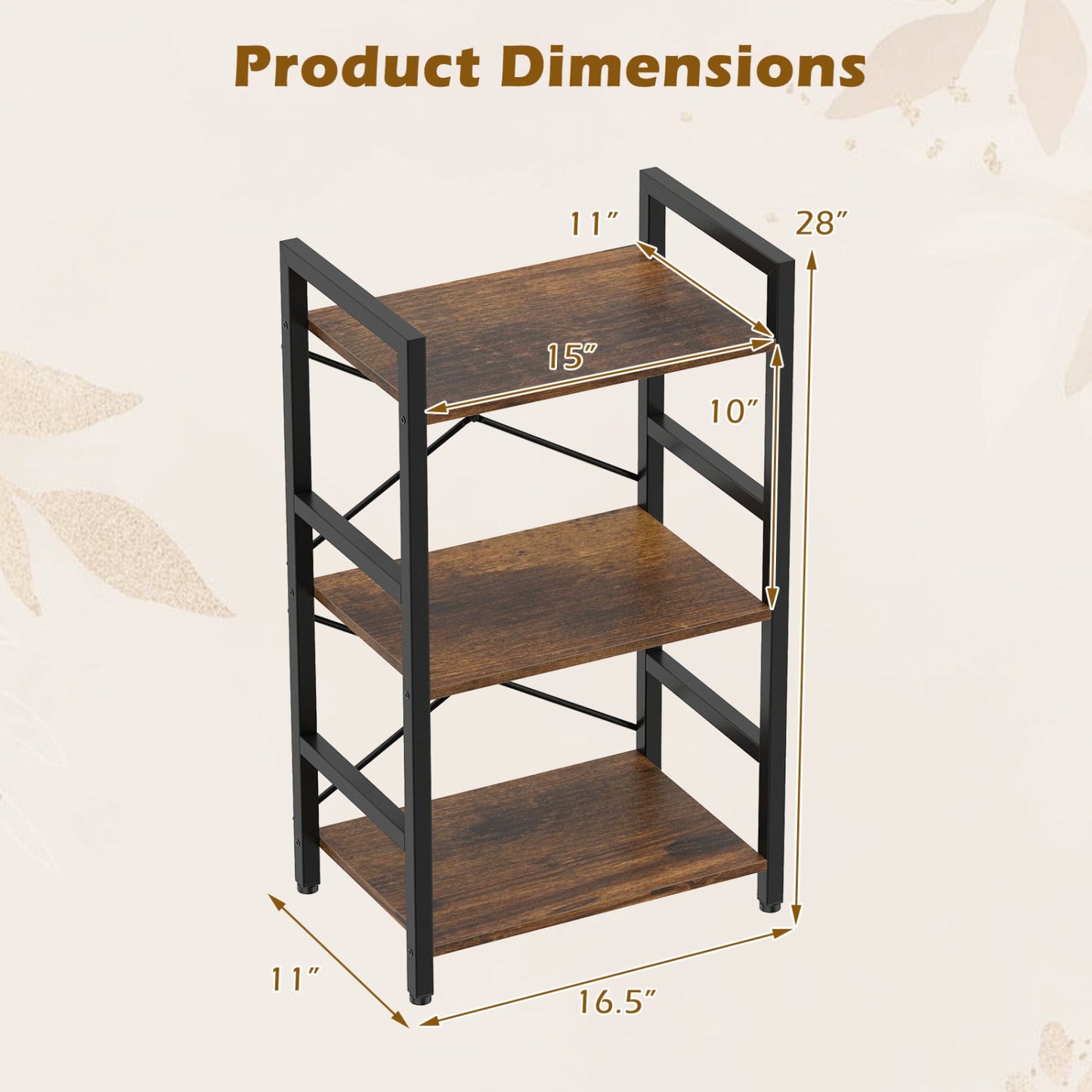 4-Tier Bookshelf with Metal Frame and Wooden Storage Racks for Study