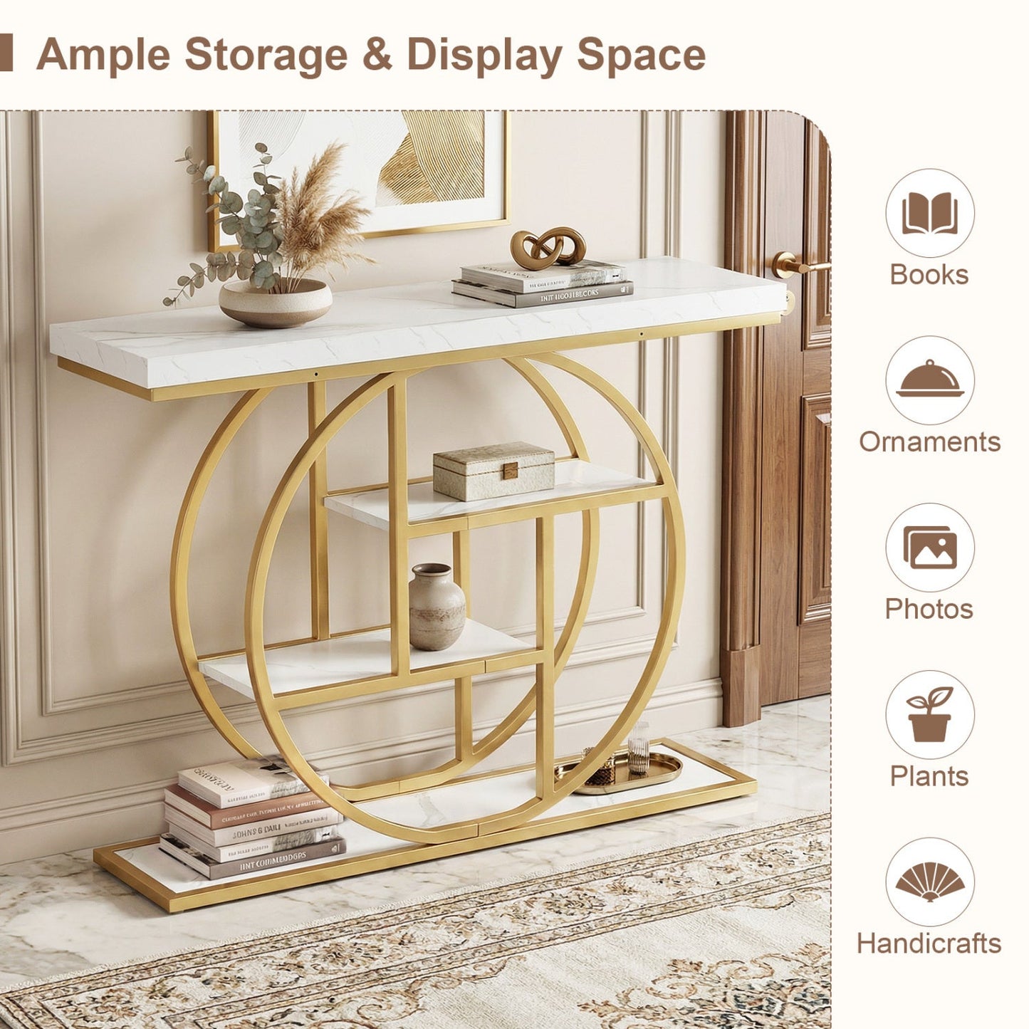 4-Tier Console Table 41 Inches Entryway Table with Storage Shelves