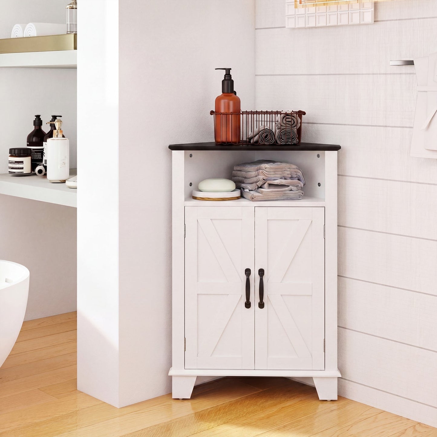 4-Tier Corner Storage Cabinet with Open Shelf