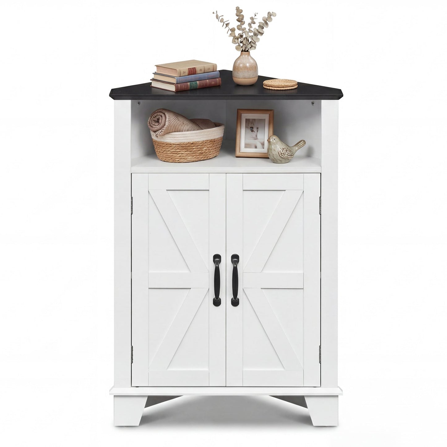 4-Tier Corner Storage Cabinet with Open Shelf
