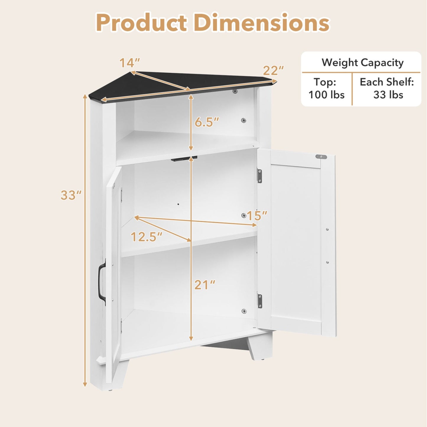 4-Tier Corner Storage Cabinet with Open Shelf