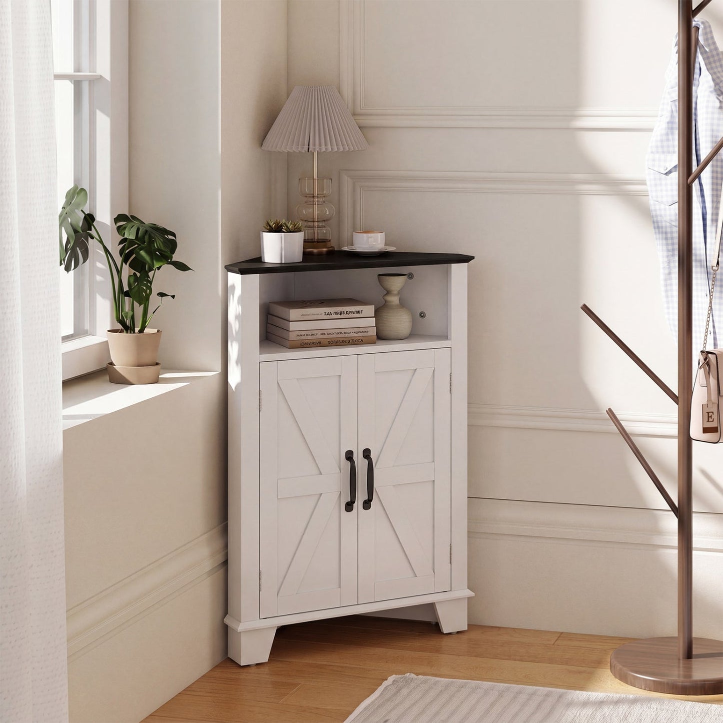 4-Tier Corner Storage Cabinet with Open Shelf