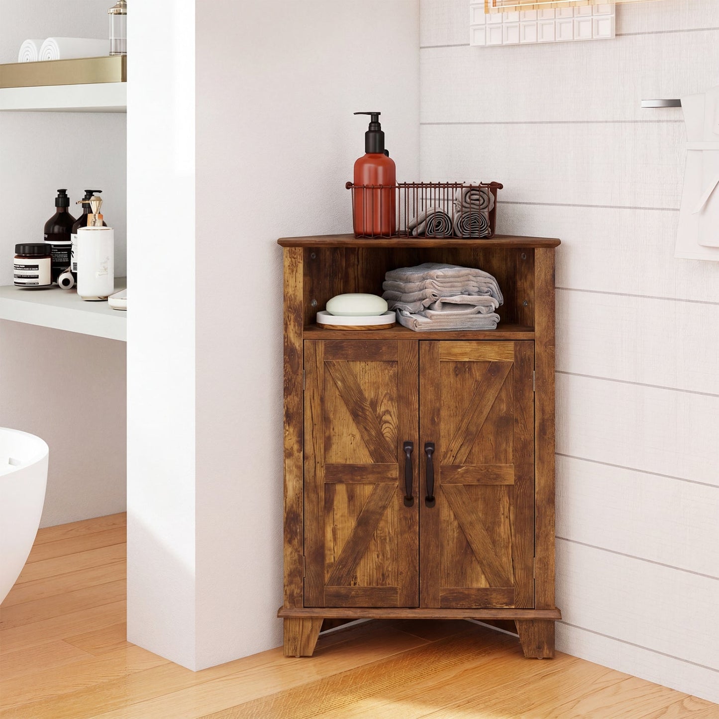 4-Tier Corner Storage Cabinet with Open Shelf
