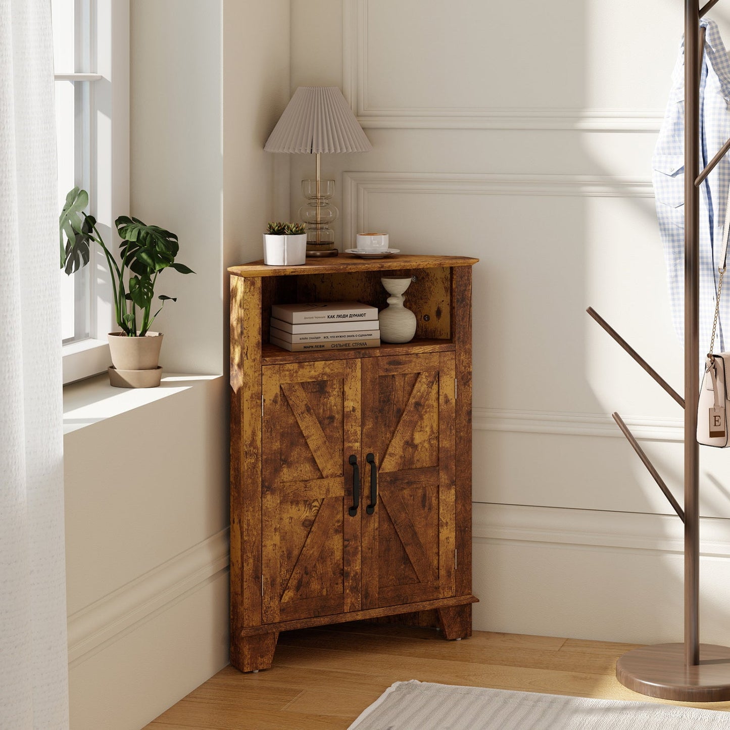 4-Tier Corner Storage Cabinet with Open Shelf