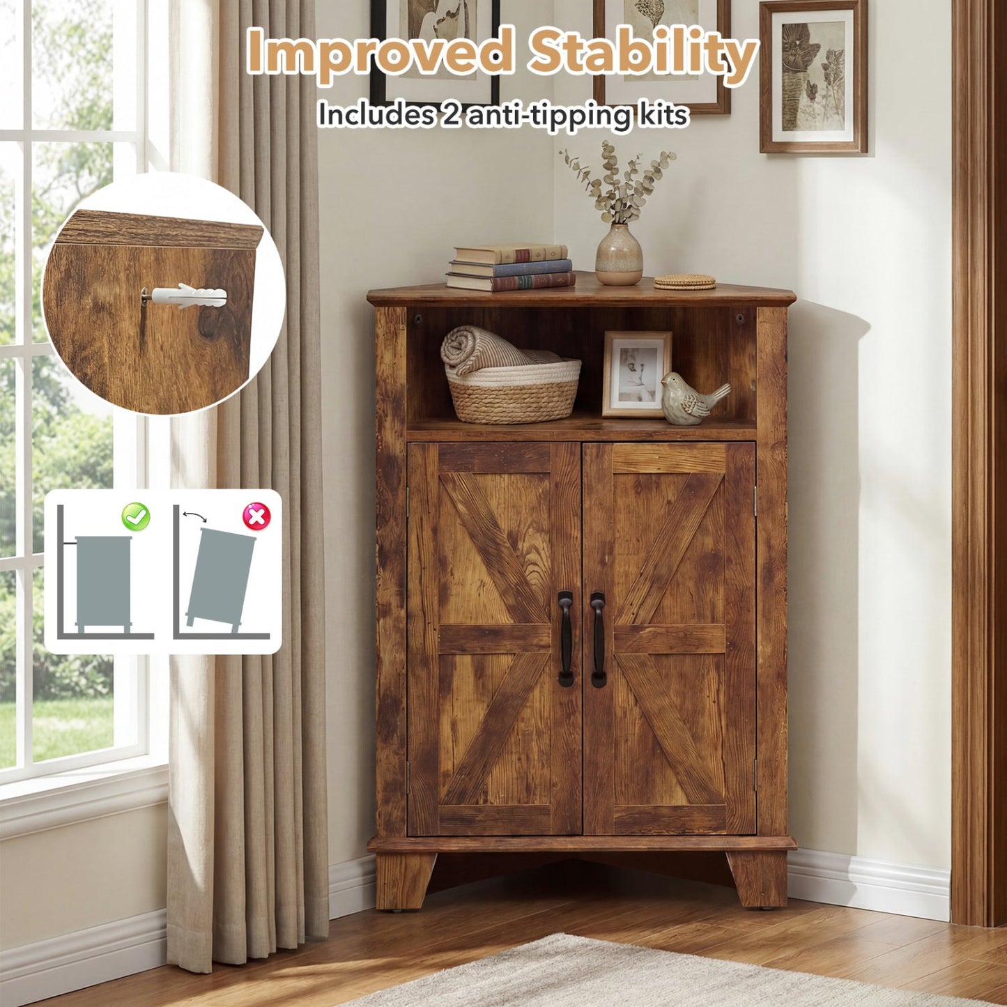 4-Tier Corner Storage Cabinet with Open Shelf