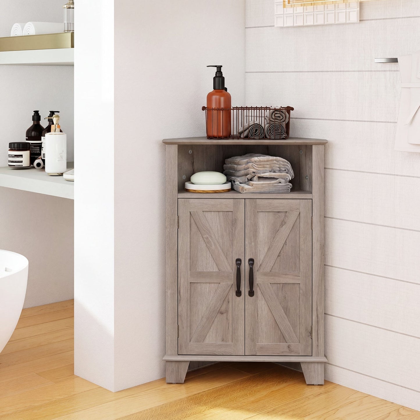 4-Tier Corner Storage Cabinet with Open Shelf
