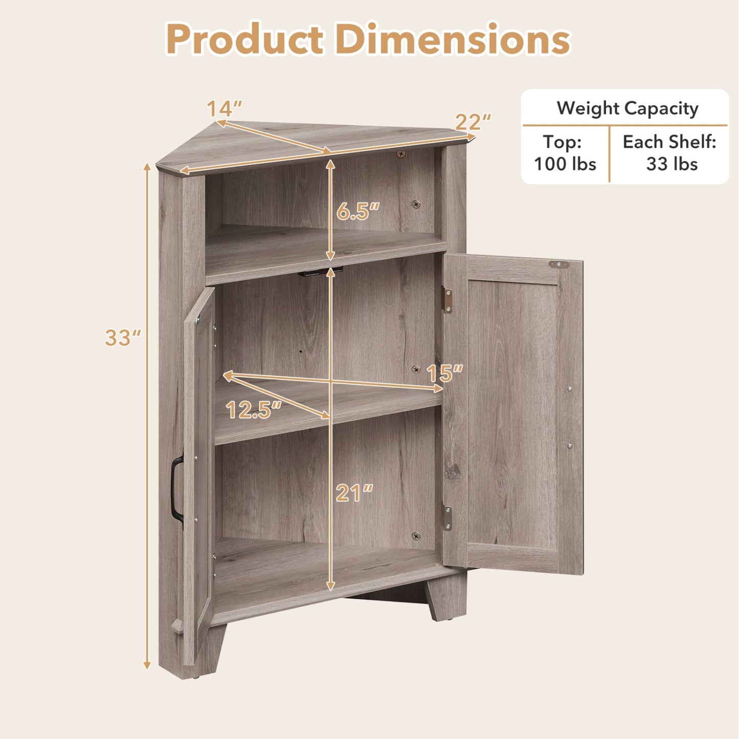 4-Tier Corner Storage Cabinet with Open Shelf