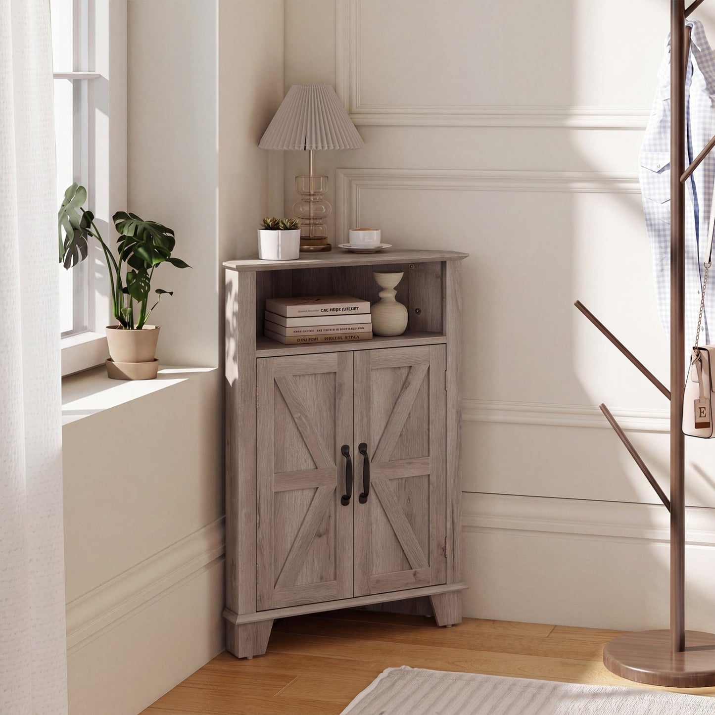 4-Tier Corner Storage Cabinet with Open Shelf