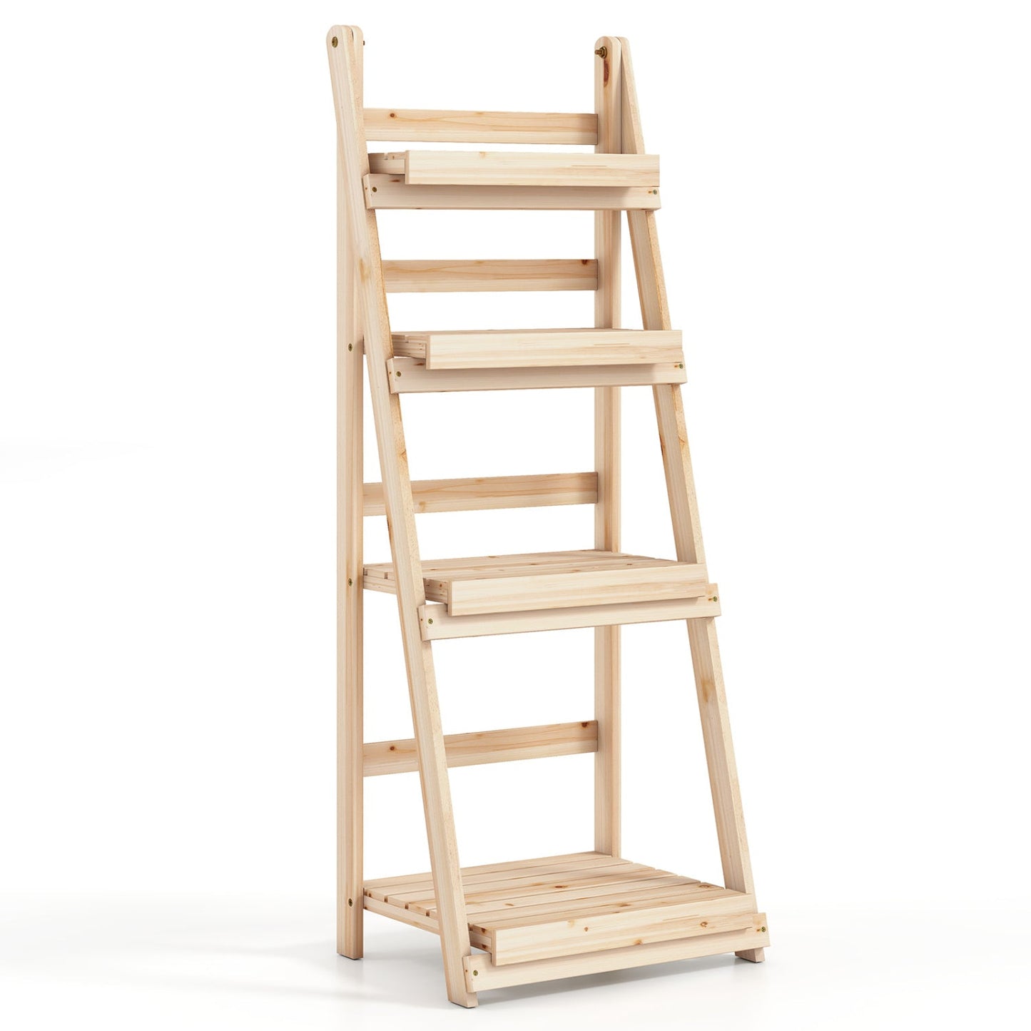 4-Tier Foldable Plant Stand with Slatted Shelves