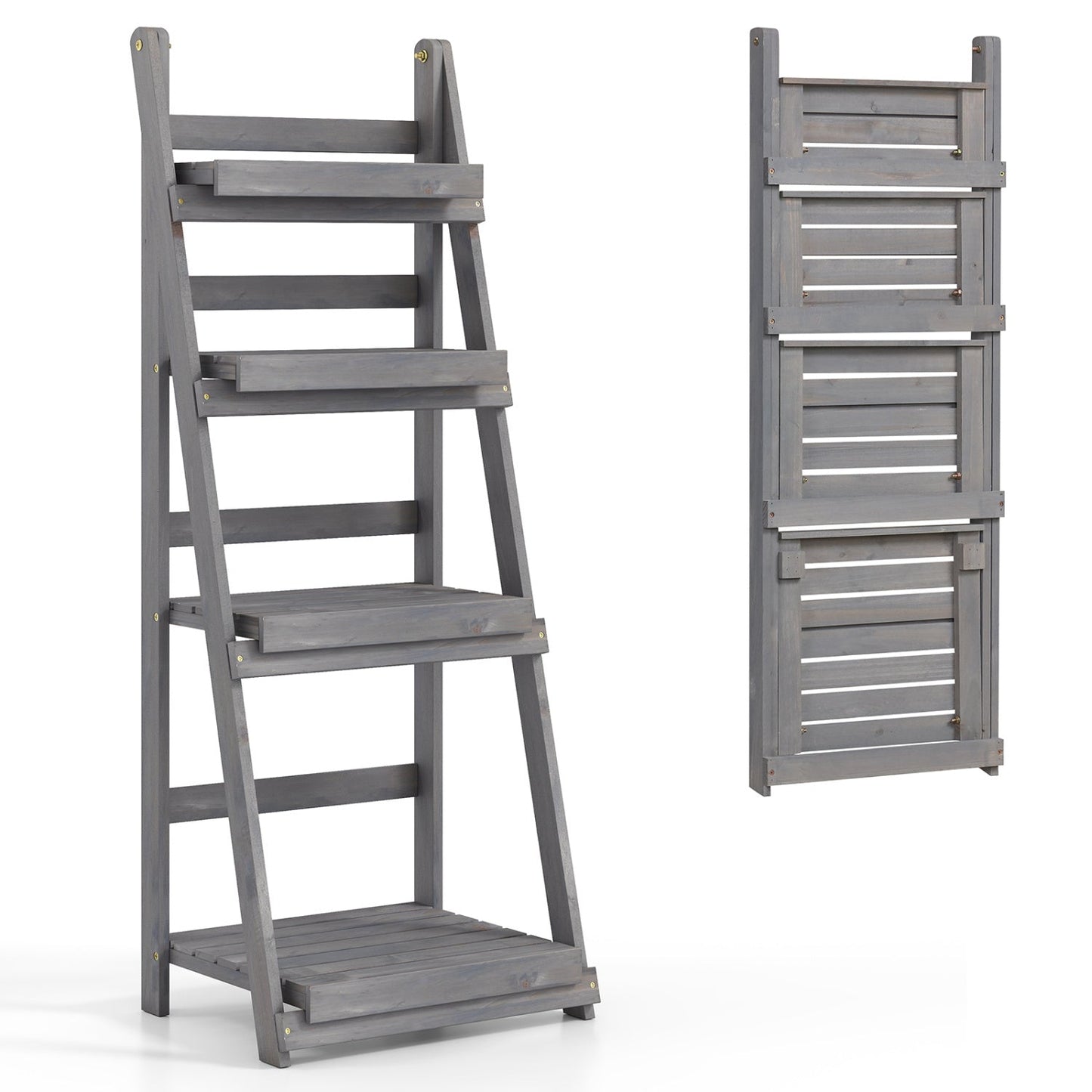 4-Tier Foldable Plant Stand with Slatted Shelves