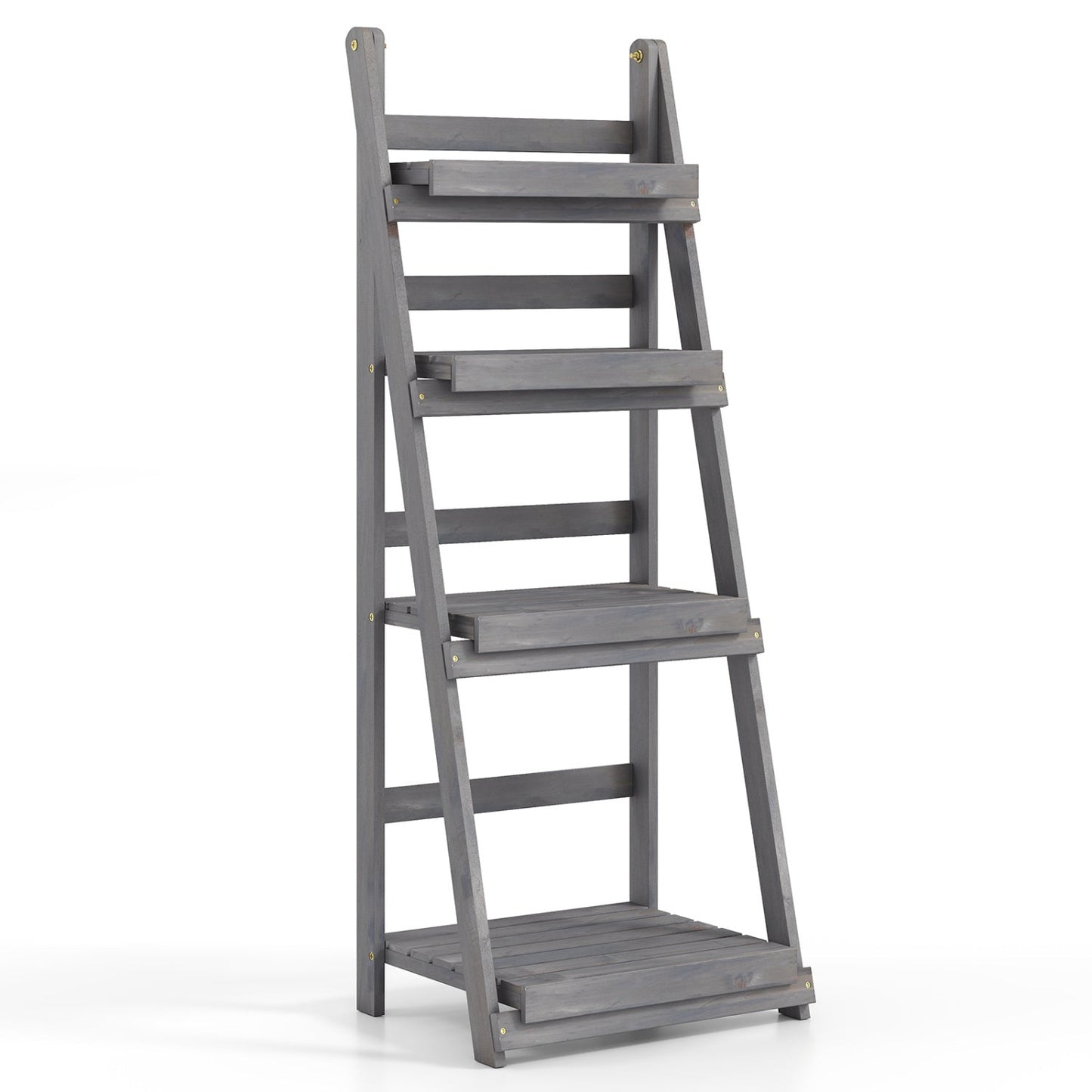 4-Tier Foldable Plant Stand with Slatted Shelves