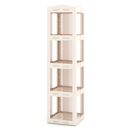 4-Tier Foldable Rotating Bookshelf with Swivel Base and Translucent Panels-White