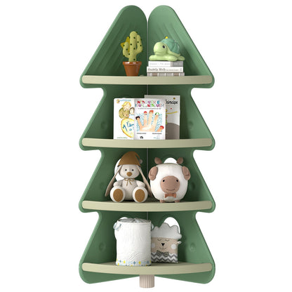 4-Tier Kids Corner Bookshelf Baby Display Shelf for Kids Room-Green