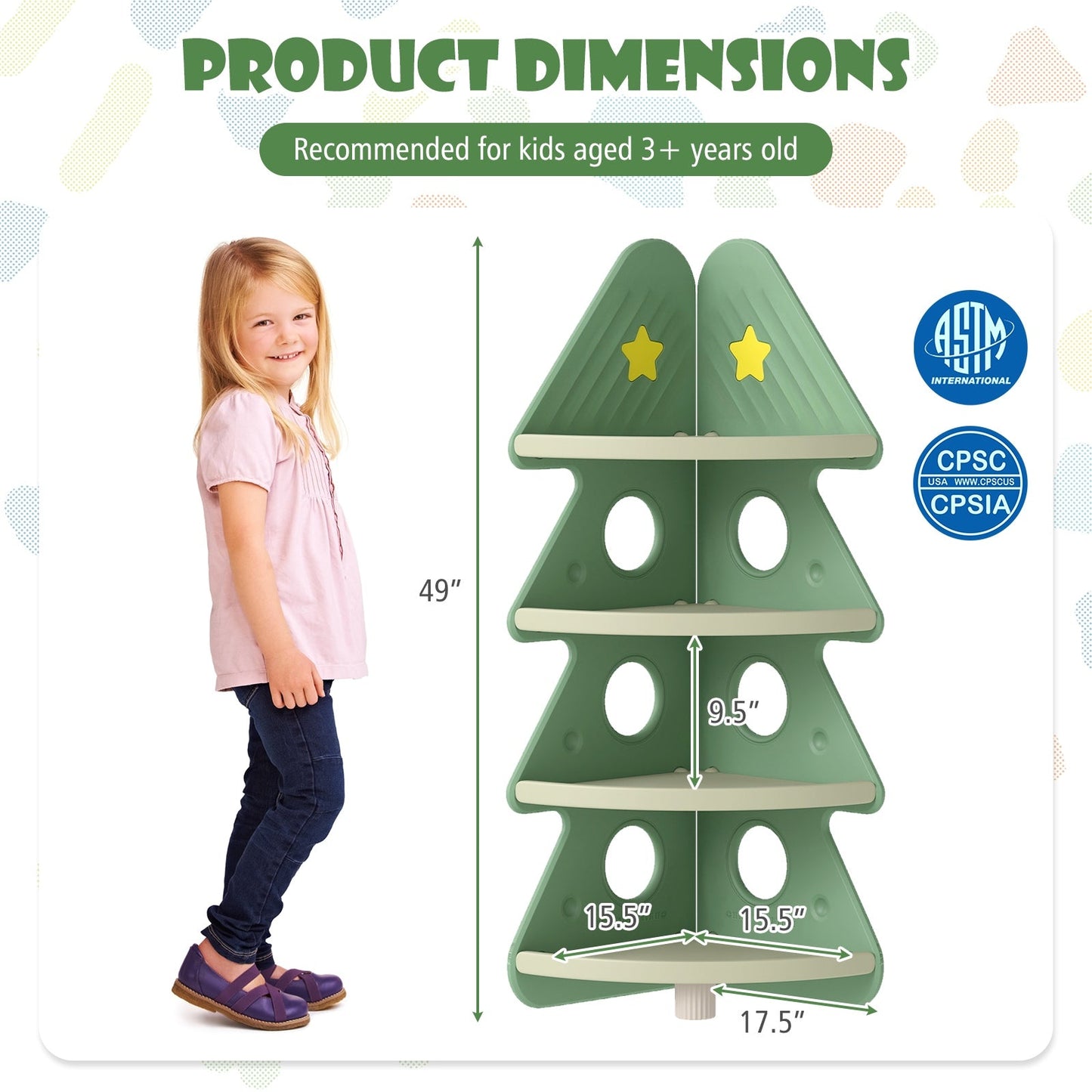 4-Tier Kids Corner Bookshelf Baby Display Shelf for Kids Room-Green