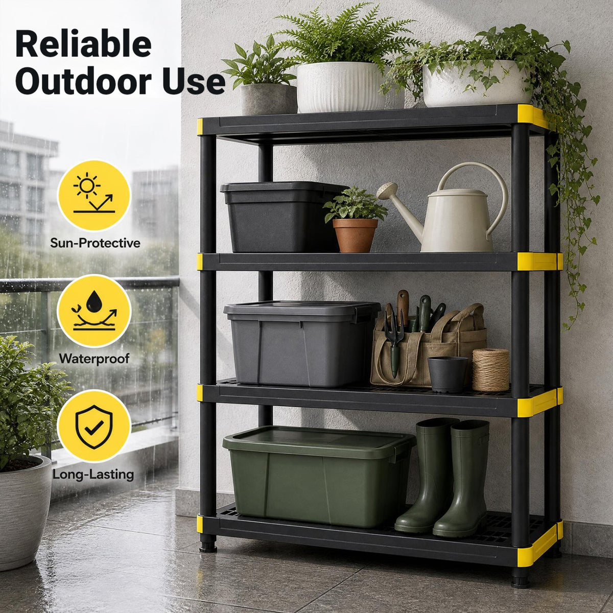 4-Tier Heavy-Duty Storage Shelf Set of 2 - Black