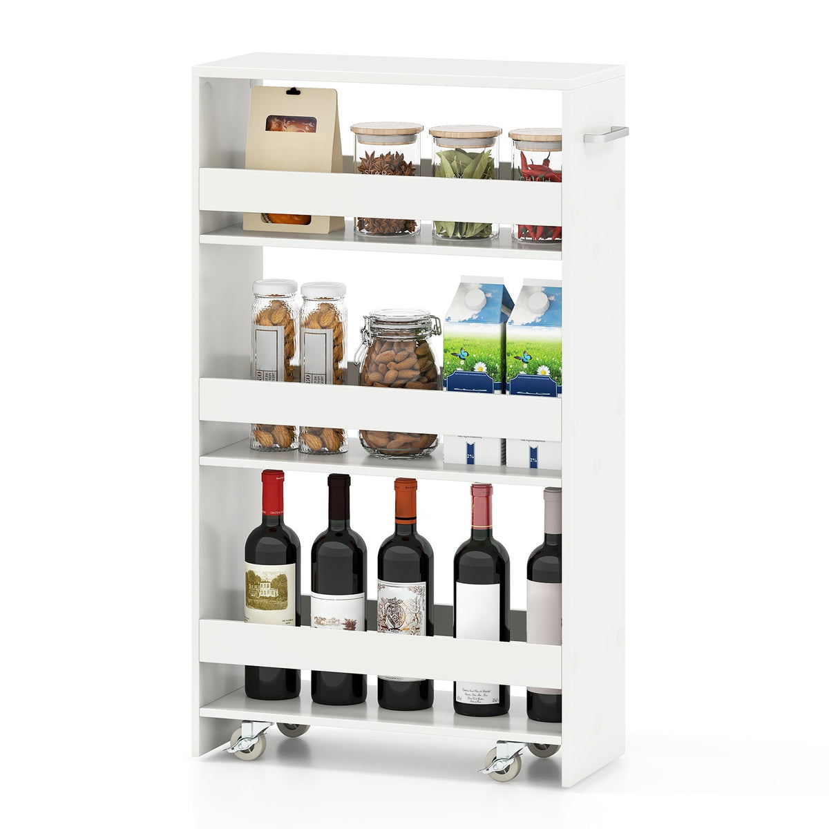 4-Tier Rolling Storage Cart Slim Kitchen Cart on Wheels with Open Shelves and Handle