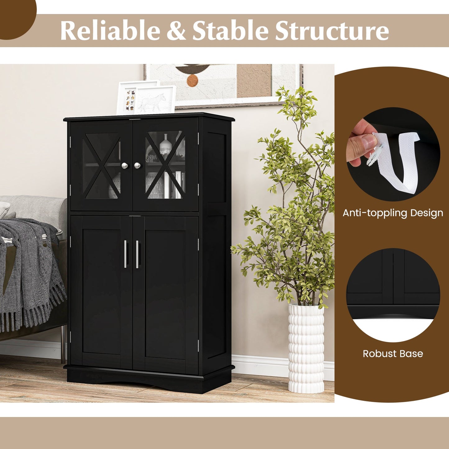 4 Doors Freeestanding Bathroom Floor Cabinet with Adjustable Shelves