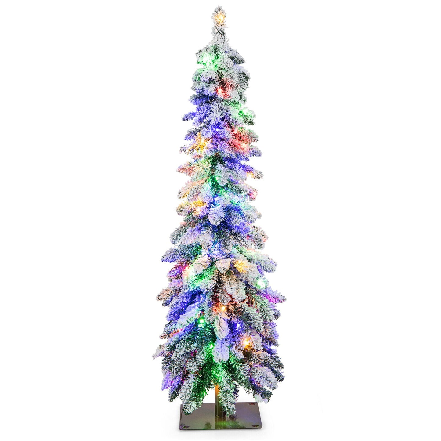 4/5/6 Feet Pre-Lit Artificial Christmas Tree Snow-Flocked Slim Pencil Xmas Decor-5 ft