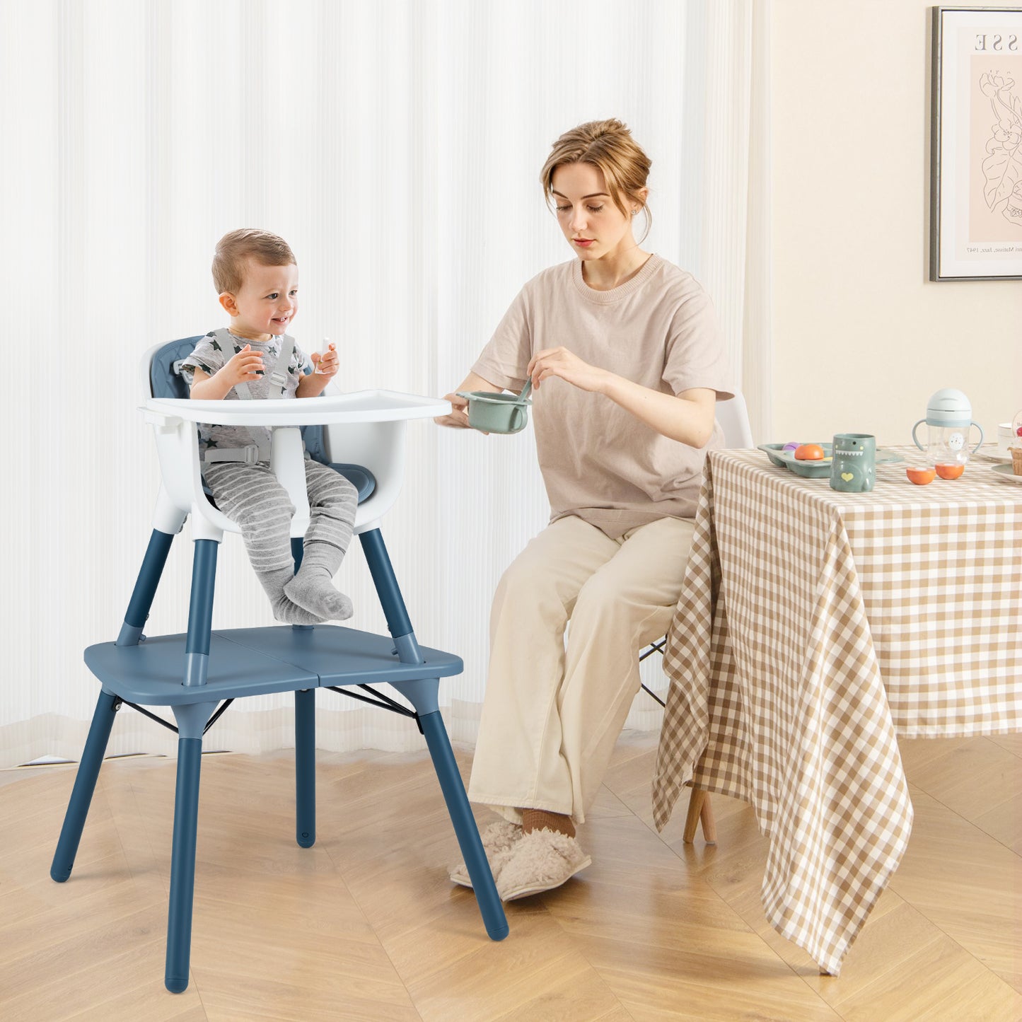 4-in-1 Convertible Baby High Chair with PU Cushion