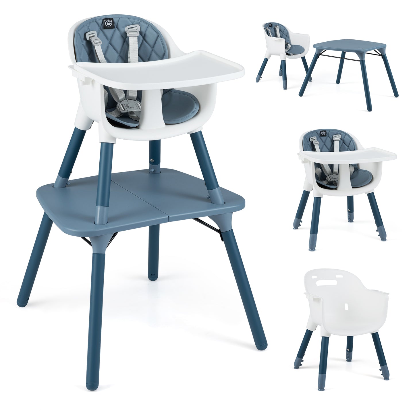 4-in-1 Convertible Baby High Chair with PU Cushion