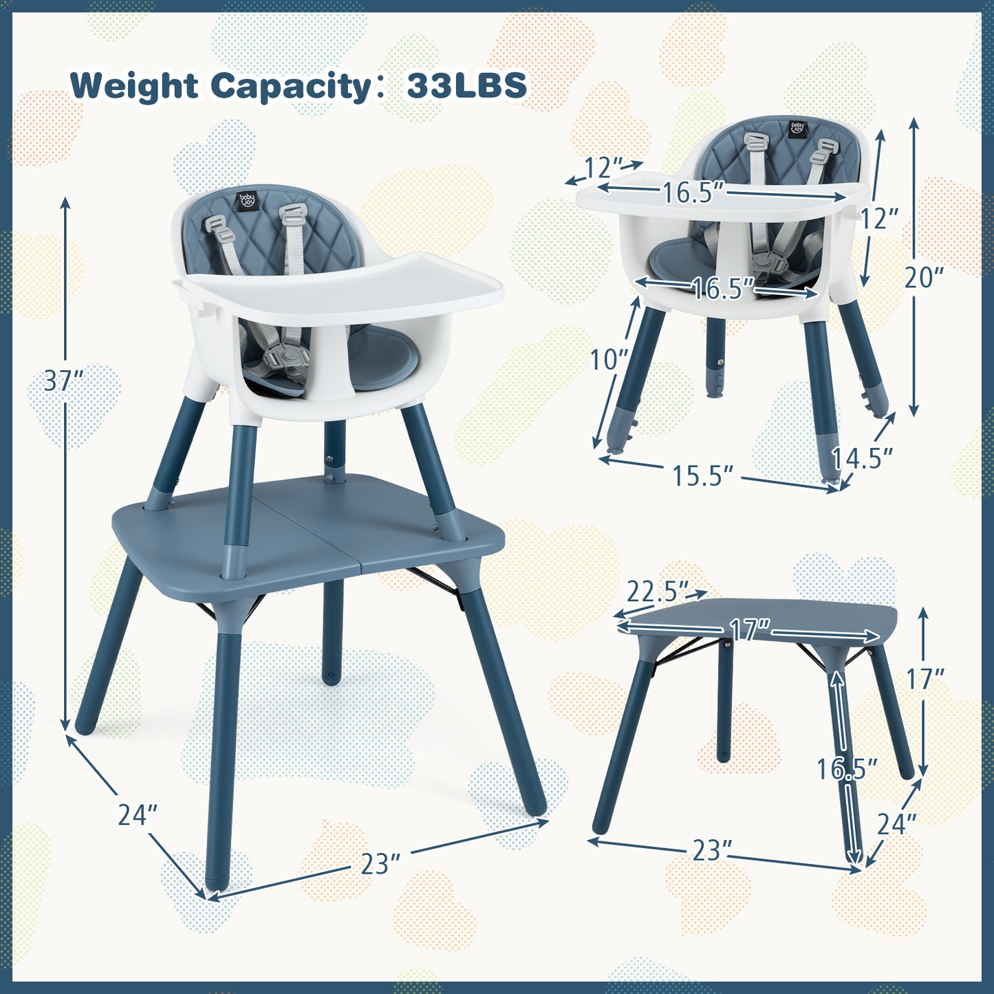 4-in-1 Convertible Baby High Chair with PU Cushion