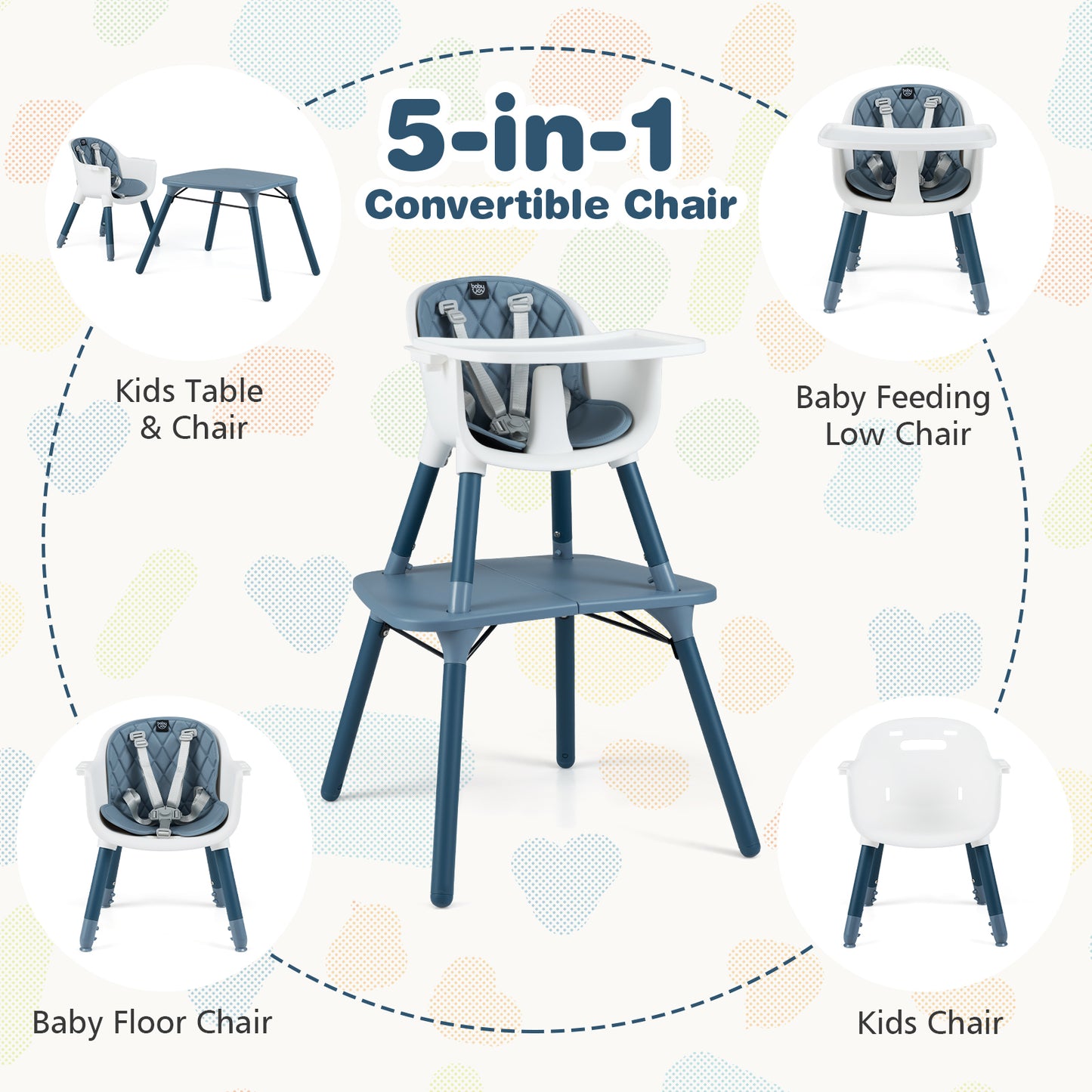 4-in-1 Convertible Baby High Chair with PU Cushion