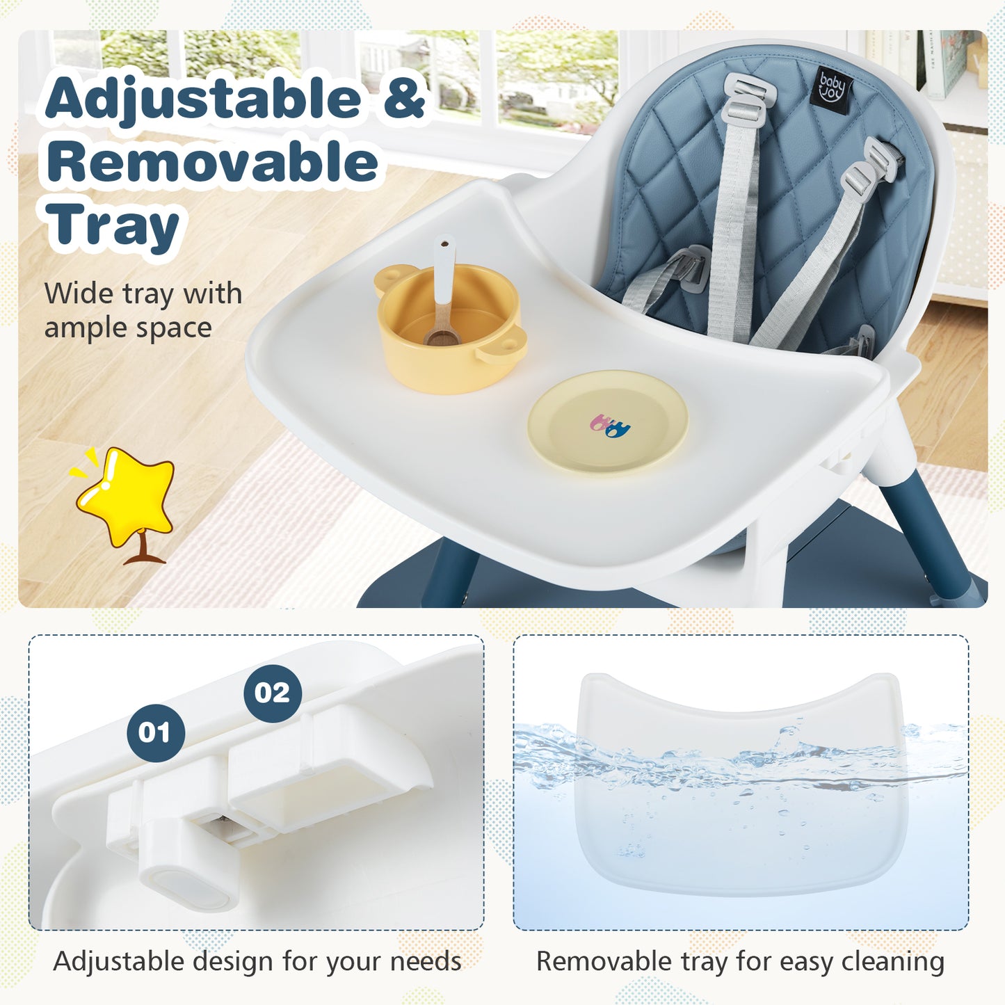 4-in-1 Convertible Baby High Chair with PU Cushion