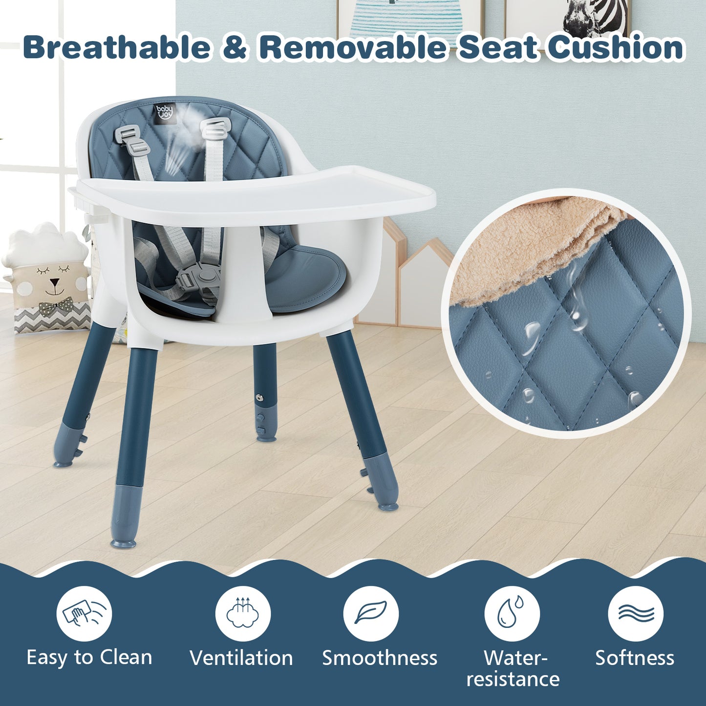 4-in-1 Convertible Baby High Chair with PU Cushion