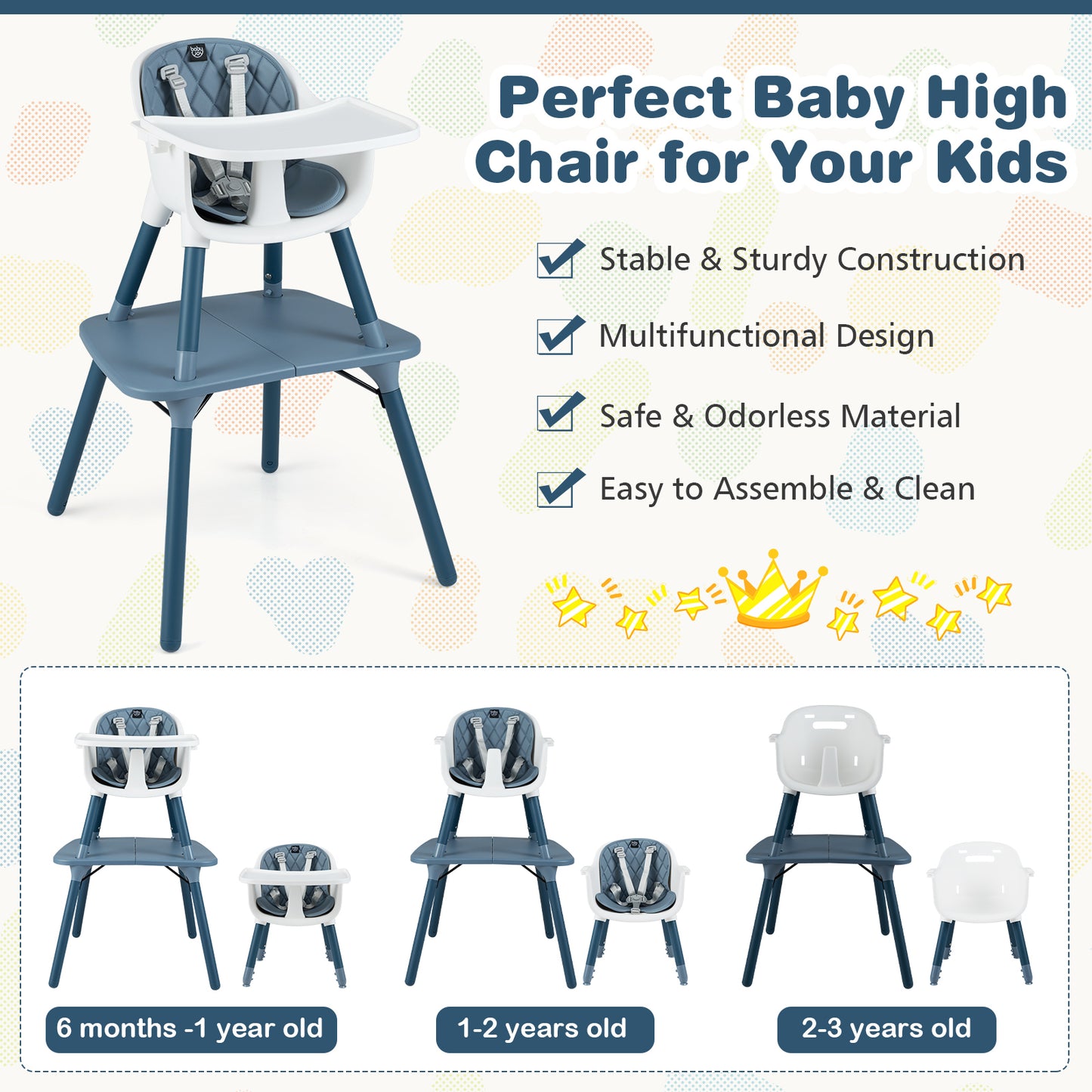 4-in-1 Convertible Baby High Chair with PU Cushion