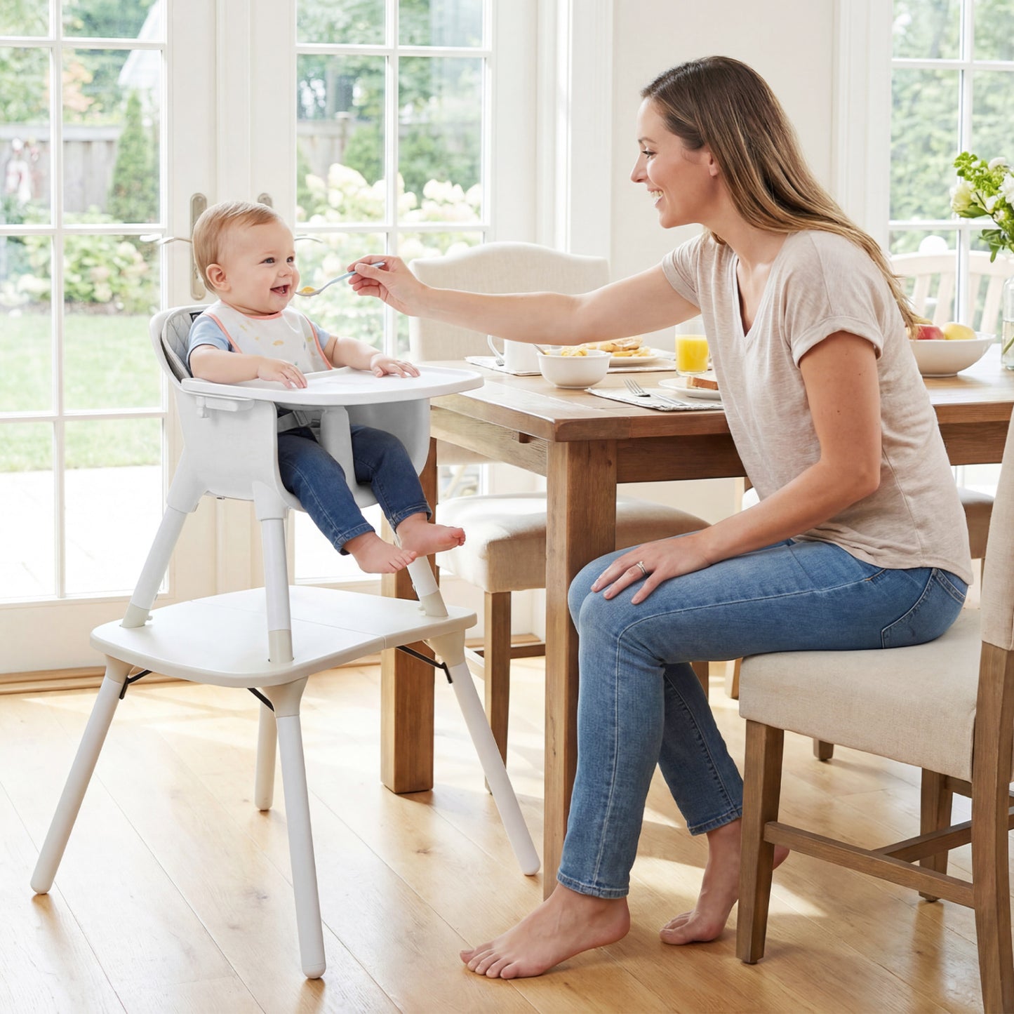 4-in-1 Convertible Baby High Chair with PU Cushion