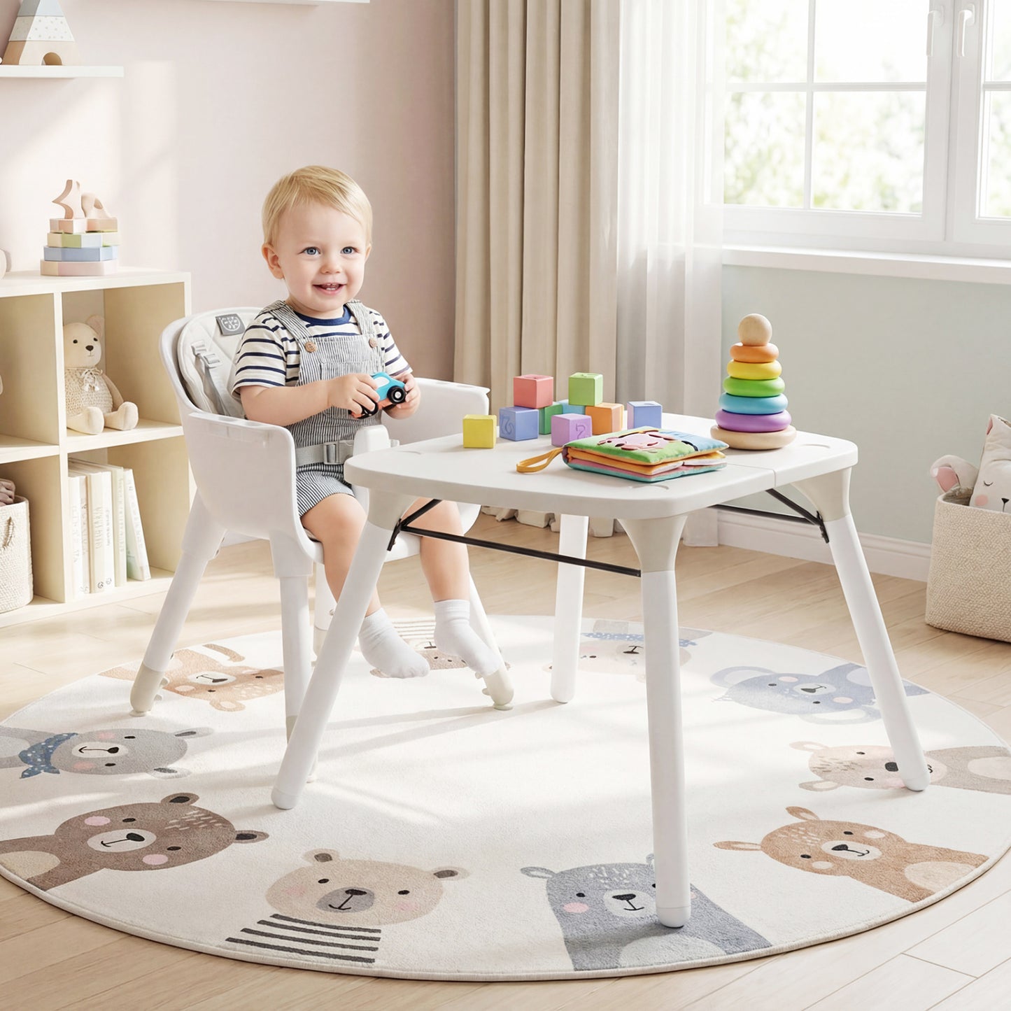 4-in-1 Convertible Baby High Chair with PU Cushion