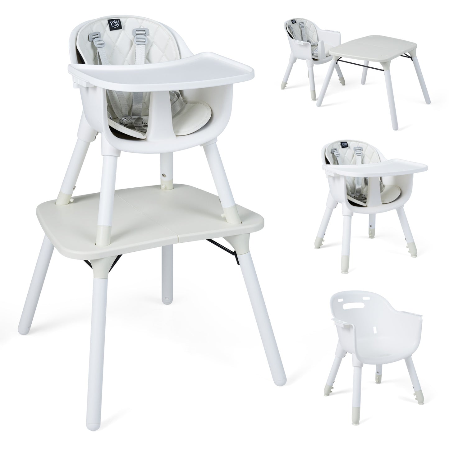 4-in-1 Convertible Baby High Chair with PU Cushion
