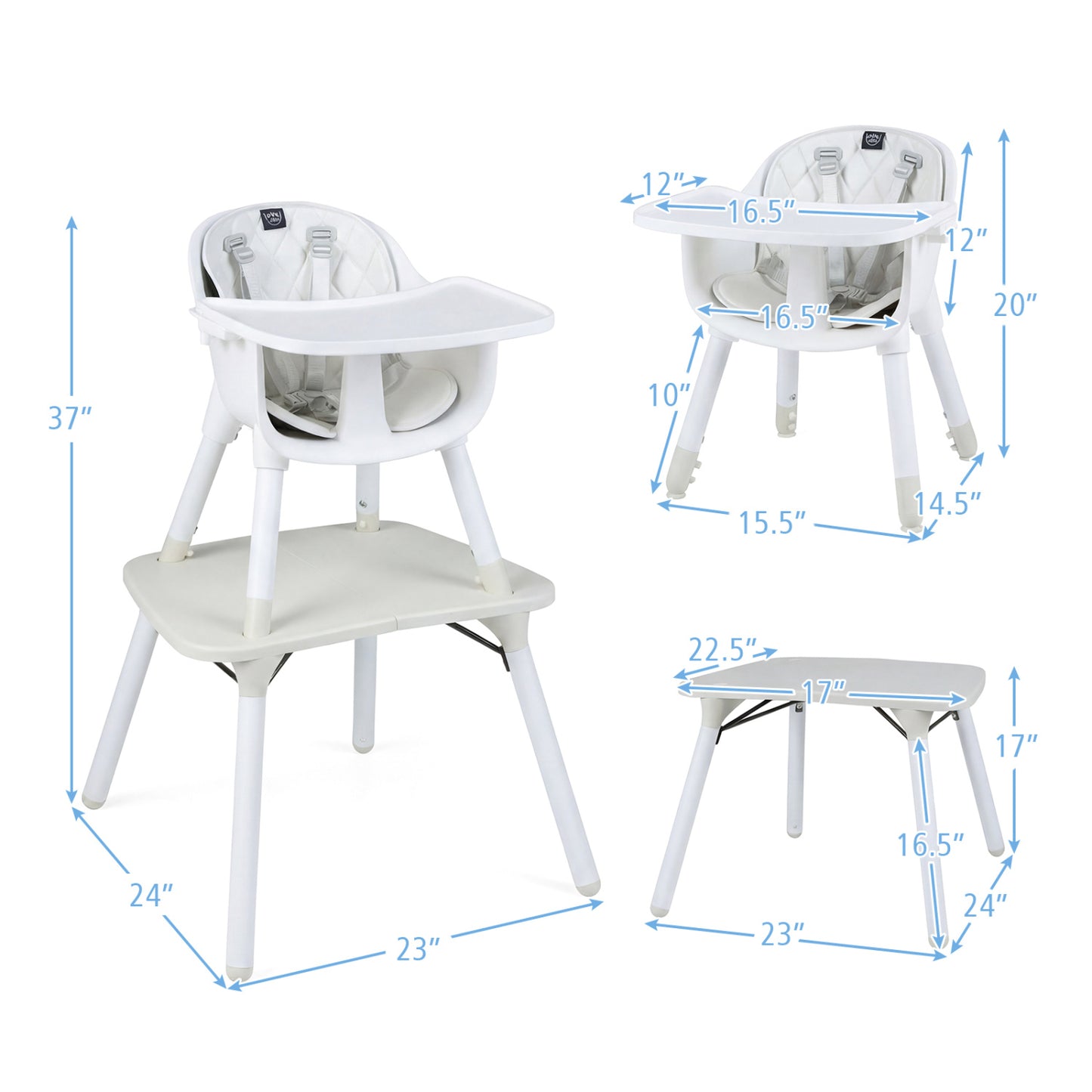 4-in-1 Convertible Baby High Chair with PU Cushion