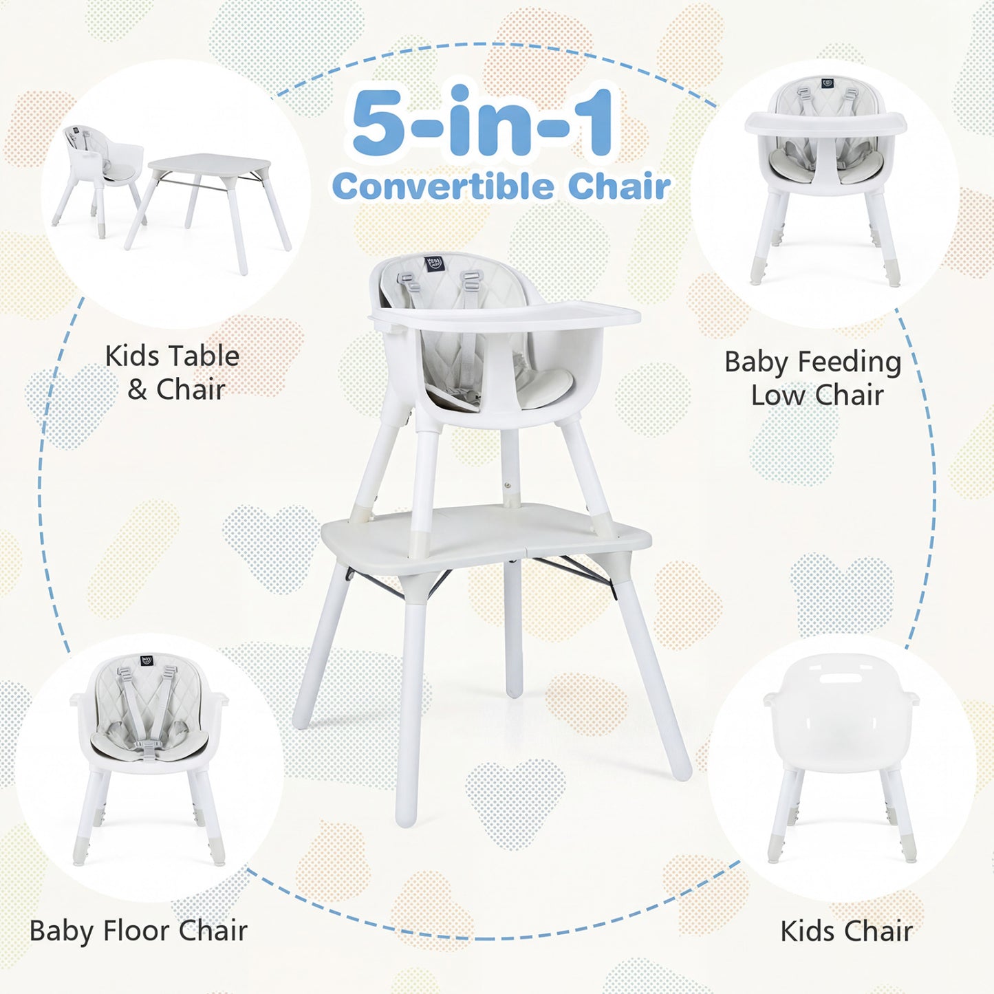 4-in-1 Convertible Baby High Chair with PU Cushion