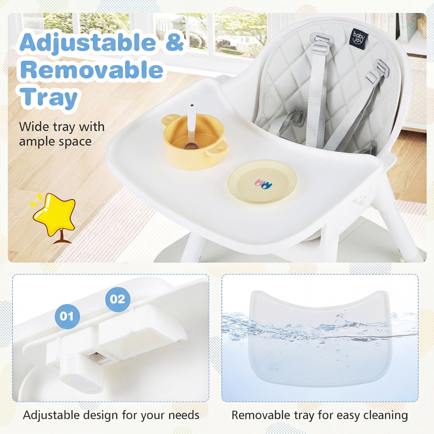 4-in-1 Convertible Baby High Chair with PU Cushion