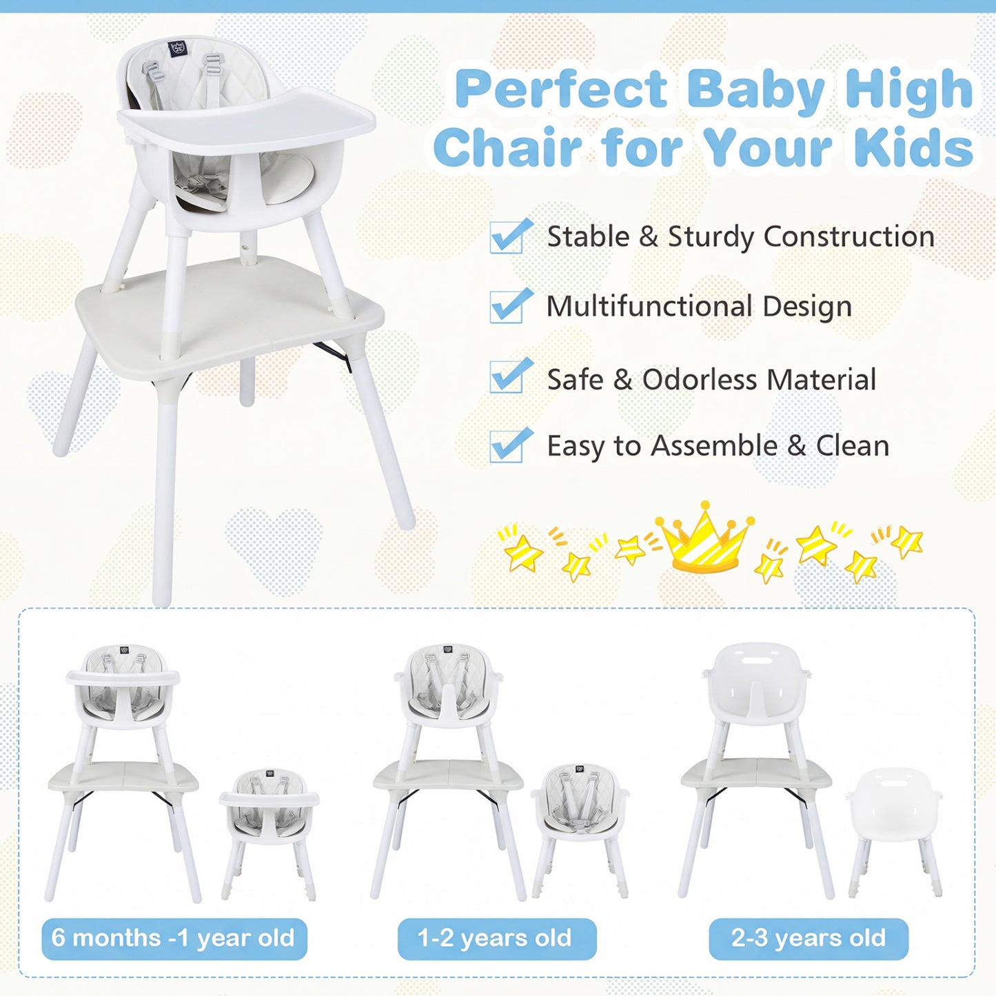 4-in-1 Convertible Baby High Chair with PU Cushion