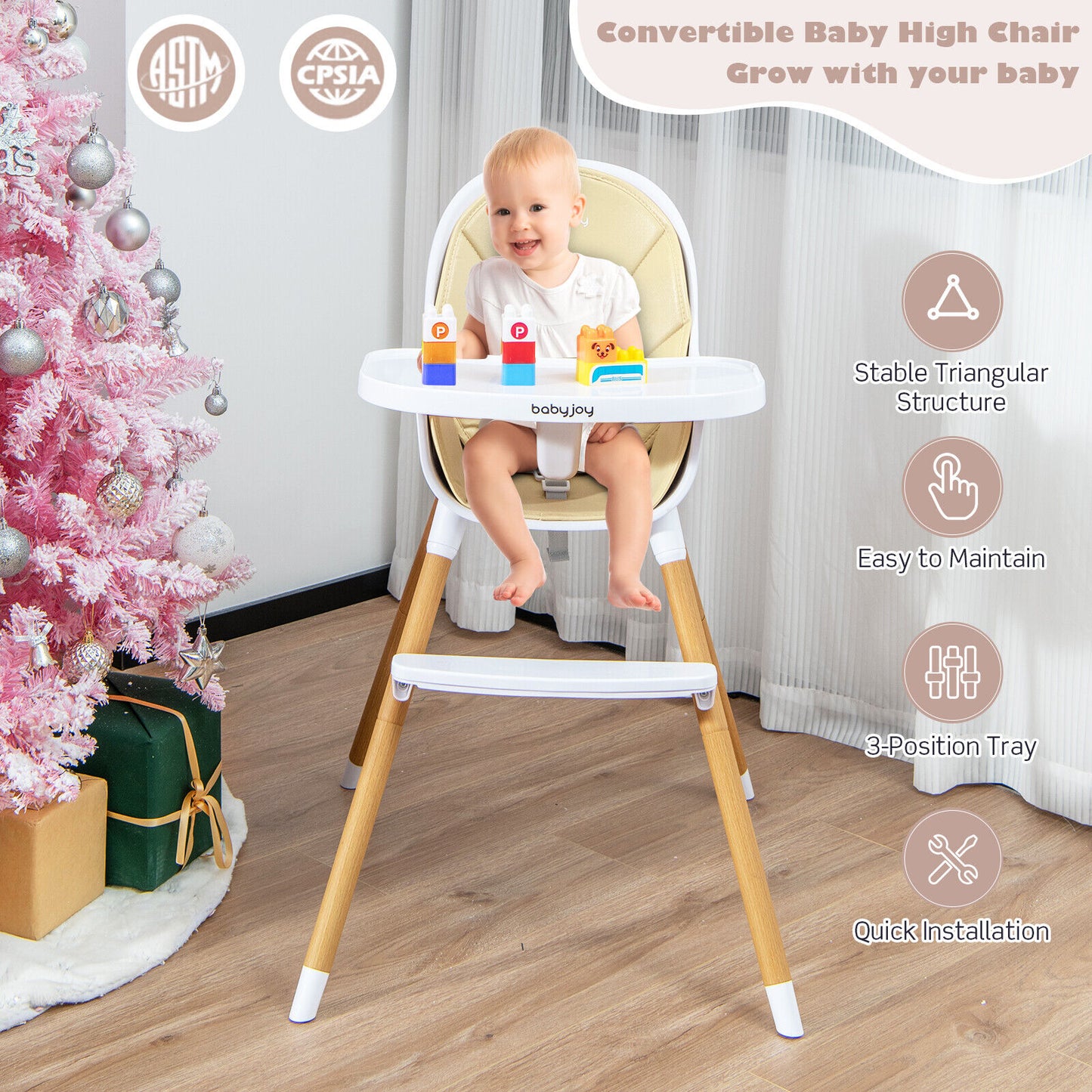 4-in-1 Convertible Baby High Chair with Adjustable Tray