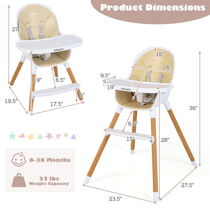 4-in-1 Convertible Baby High Chair with Adjustable Tray