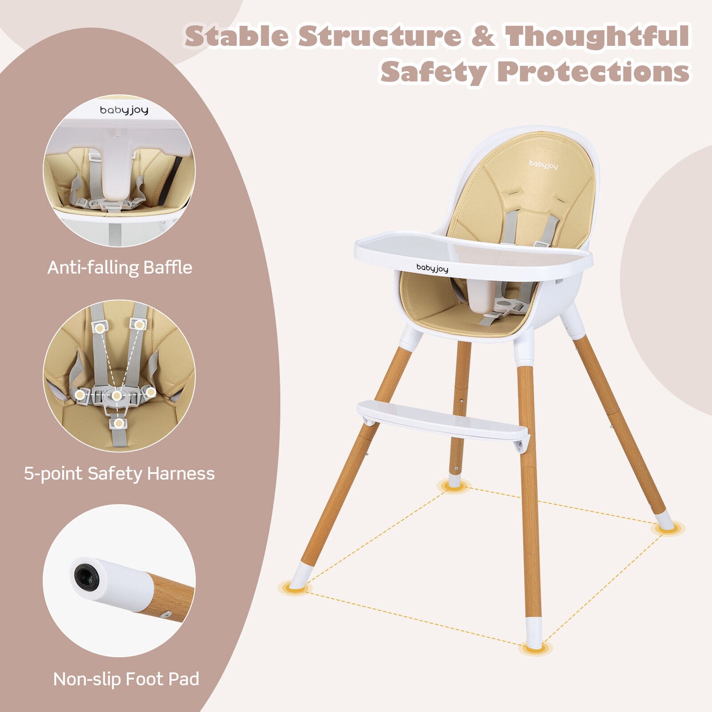 4-in-1 Convertible Baby High Chair with Adjustable Tray