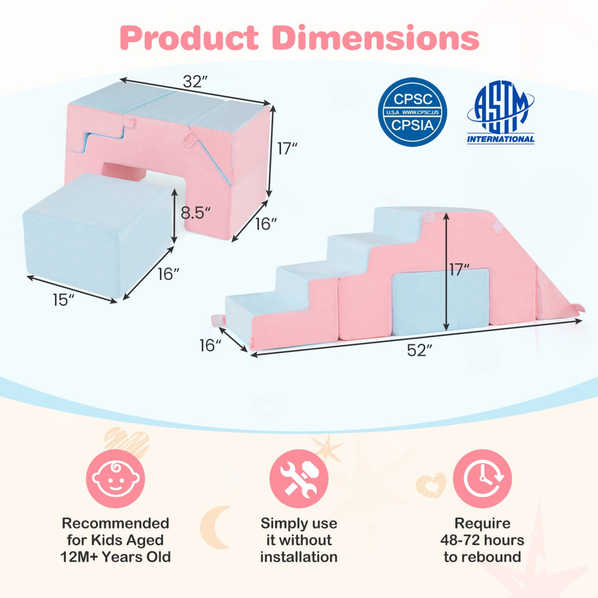 4-in-1 Foam Climbing Blocks with Slide for Toddlers