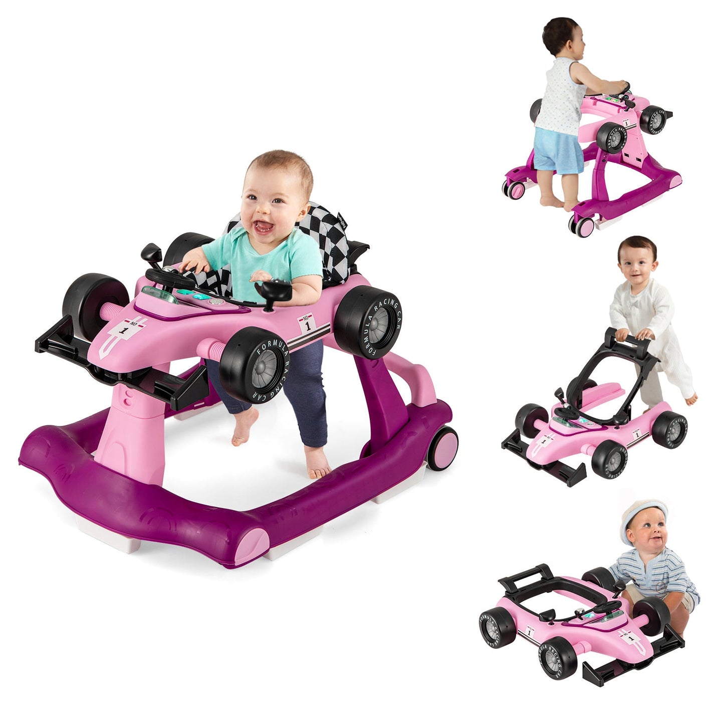4-in-1 Foldable Activity Push Walker with Adjustable Height