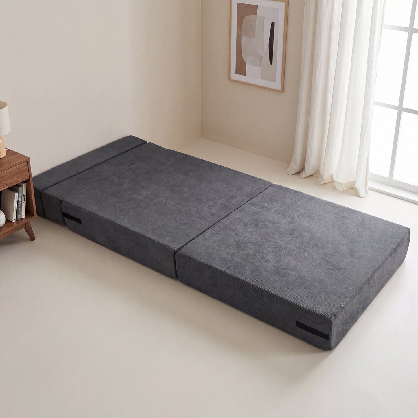 4-in-1 Folding Sofa Bed with Corduroy Cover and Smooth Zipper for Living Room