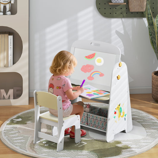 Kids Table and Chair Set with Art Easel and Storage