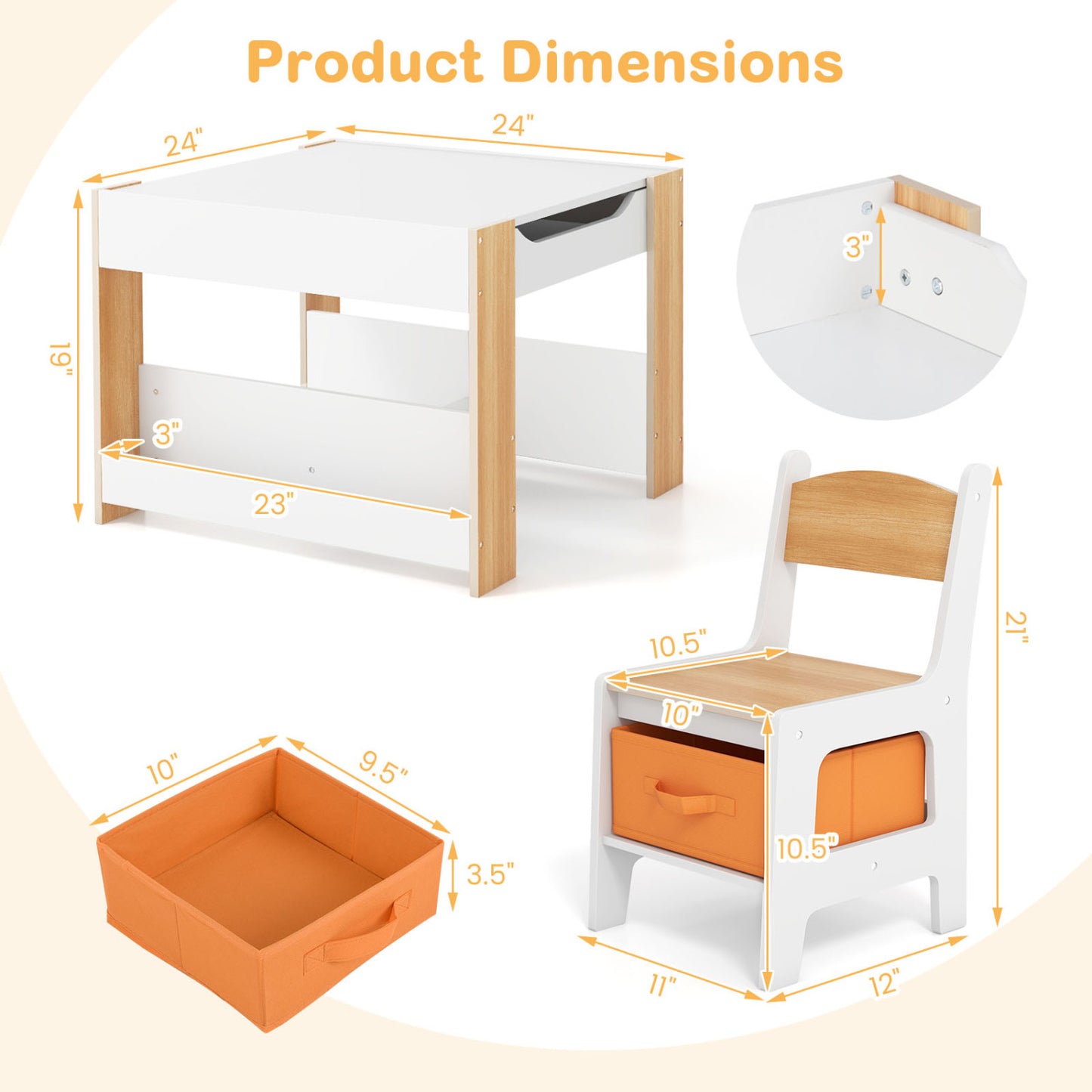 Kids Activity Table and Chair Set with Reversible Tabletop